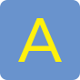 Yellow letters on blue background